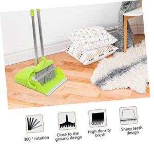 HOMOCONO 1 Set Broom Dustpan Set Broom Standing Broom and Dustpan Home Cleaning Device Standing Dustpan and Brush Upright Standing Lobby Broom and Dust Pan Toy Stainless Steel Green