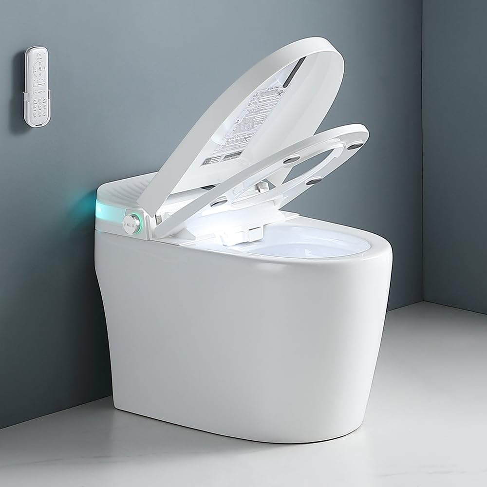 KunMai Smart Toilet with Bidet Built in, Auto Open/Close, Heated Seat, Automatic Flush Bidet Toilet, Night Light, 1.32 GPF One-Piece White Toilet for Bathroom