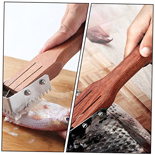 FELTECHELECTR 2pcs Fish Scale Brush Fish Descaling Tool Dipper Cordless Tools Fish Scale Peeler Seafood Scale Scraper Fishing Gadgets Kitchen Fish Scaler Remover Fish Skinscale Remover Pot Wood