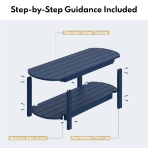 HDPE Patio Coffee Table, Outdoor Coffee Table with 2-Tier Storage, Weather-Resistant Outdoor Coffee Tables for Patio, Rectangular Garden Table for Deck, Backyard, Patio Furniture, Midnight Blue