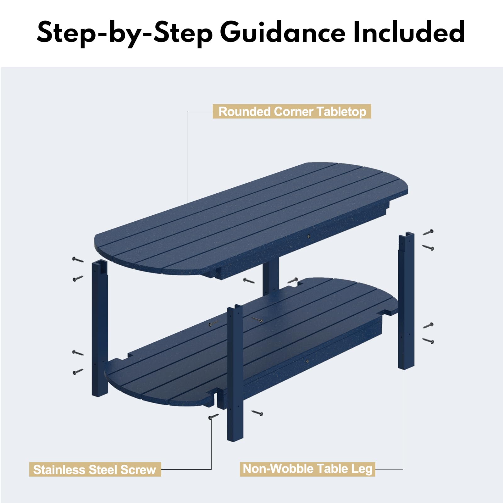 HDPE Patio Coffee Table, Outdoor Coffee Table with 2-Tier Storage, Weather-Resistant Outdoor Coffee Tables for Patio, Rectangular Garden Table for Deck, Backyard, Patio Furniture, Midnight Blue