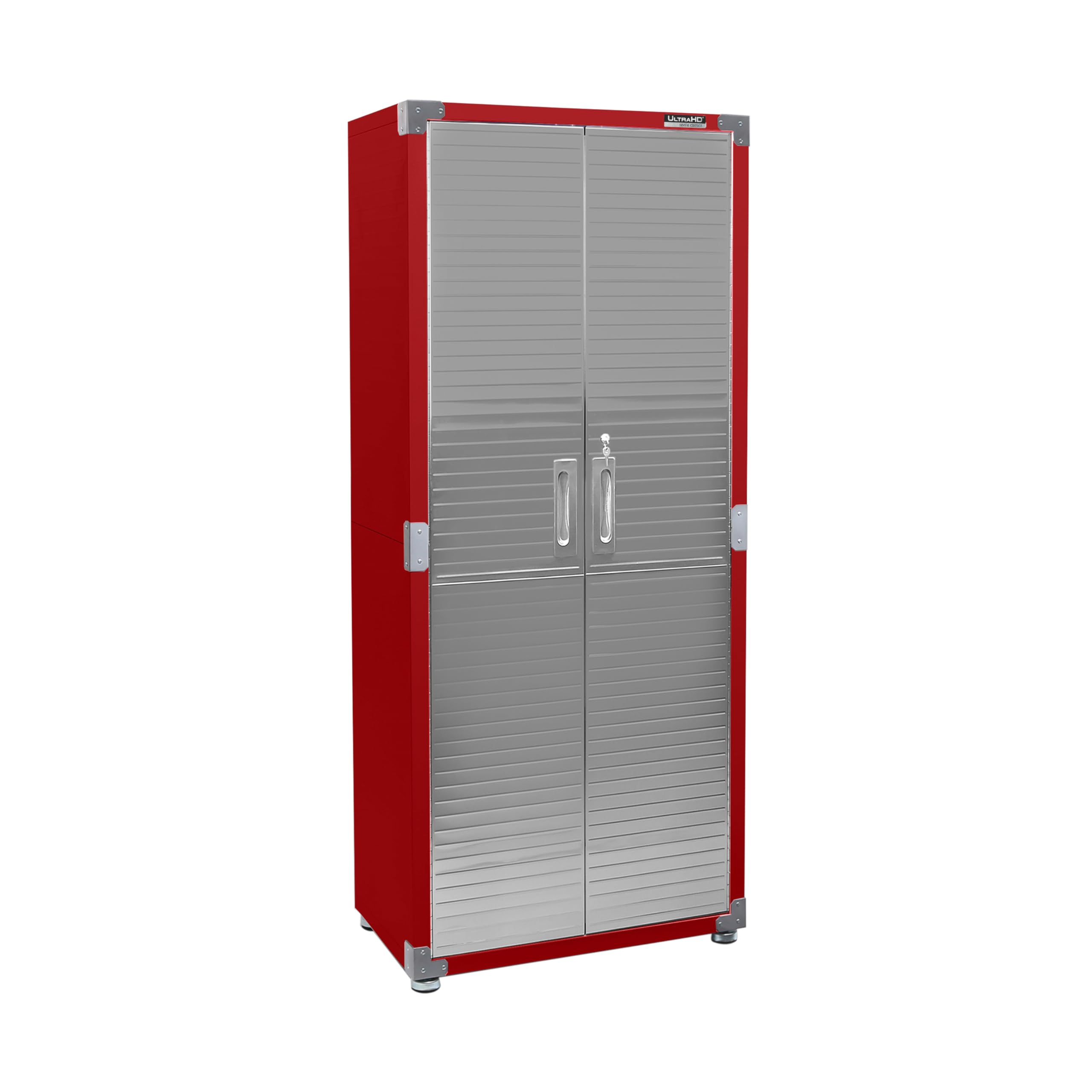 Seville Classics UltraHD Solid Steel Lockable Metal Storage Cabinet Locker Organizer, w/Adjustable Shelves for Garage, Warehouse, Office, Classroom, Red, 30" W x 18" D x 72" H