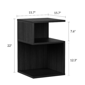 ODIKA Tokyo S Minimalist 3 Tier End Table - Minimalist 3-Tier Wood Nightstand for Small Spaces with Open Storage - Japanese-Inspired Bedside Table for Bedroom (Black)