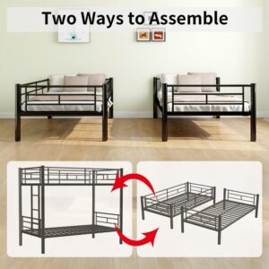 QSOSTNS Twin Over Twin Metal Bunk Bed for Juniors, Industrial Twin Bunk Beds Frame with Ladder & Full-Length Guardrail, Space-Saving, Easy Climbing & Assemble (Black)