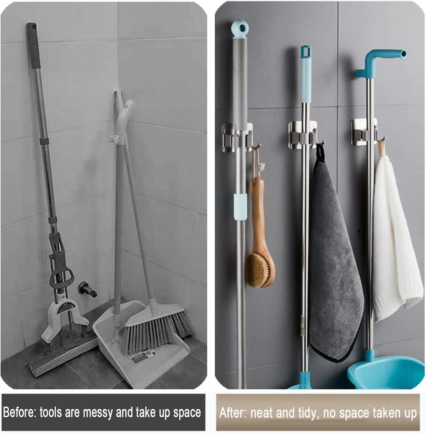 ATLANTICMop Holder, Modern Wall Mounted Heavy Duty Stainless Steel Storage Rack Organization Tools, Kitchen Garden Garage Or Bathroom Organization. (PACK OF 1.)