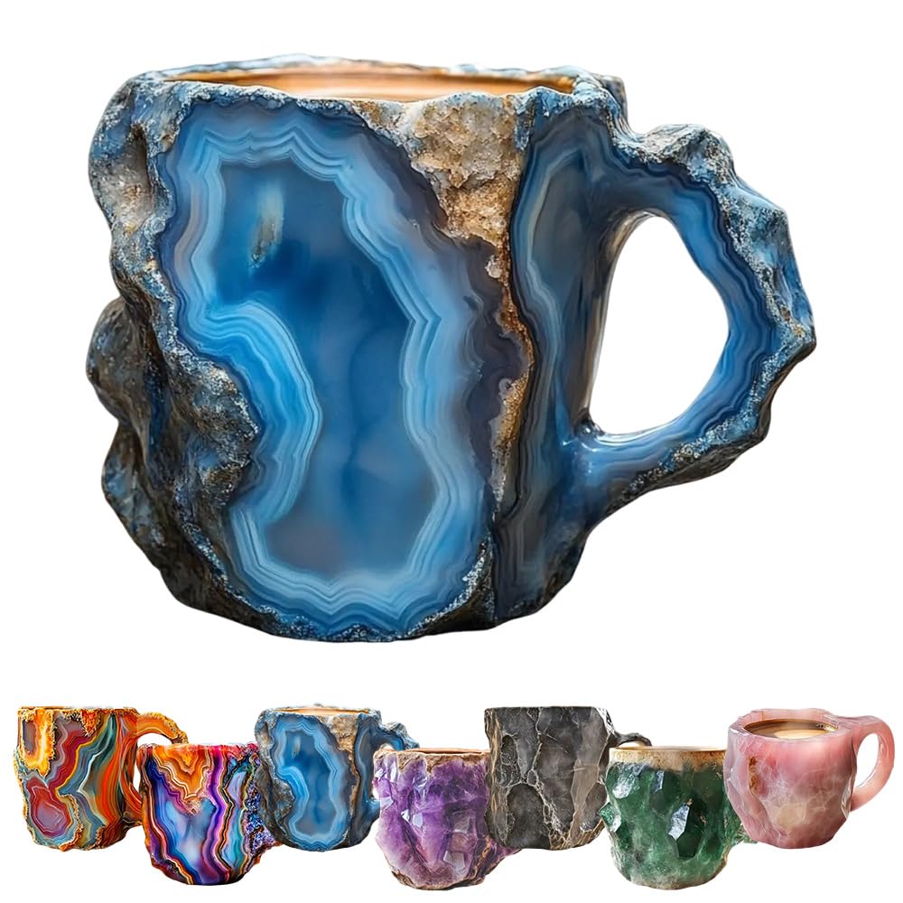 WGMM Mineral Crystal Coffee Mugs, Crystal Coffee Mugs, Mineral Crystals Cups, Colorful Crystal Mug Translucent Coffee Mug,Elegant Crystal Gift for Home Office Coffee Mugs (Blue)