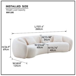 SSC SATITUNCASA 102“ Luxury Modern Boucle Curved Sofa Couch, Minimalist Style Comfy Sofa Couch for Living Room, Apartment, Home Office, 3 Seater Curved White Sofa(White 102)