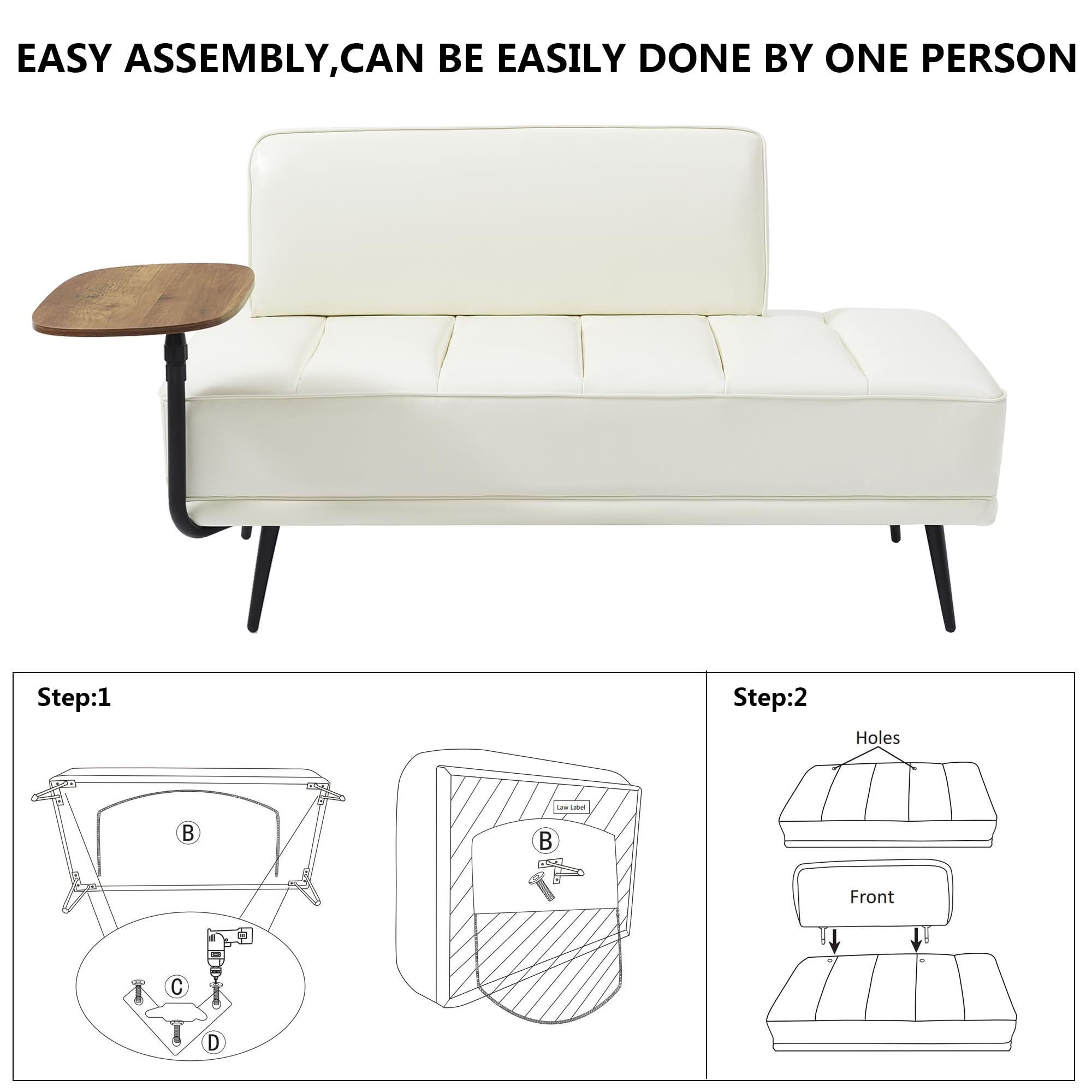 mikibama 2 Seater Loveseat Sofa Couch,55" PU Leather Ottoman Bench for Bedroom Living Room,Channel Tufted Bed End Bench with Back,Footrest Ottomans for Living Room,Entryway,Window (PU Leather, Beige)