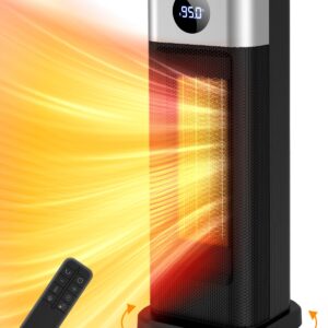 Space Heater for Indoor Use, 1500W Fast Heating Portable Electric Heater with Remote, Thermostat, Overheating & Tip-Over Protection, 90° Oscillation Quiet Space Heater for Large Room, Office & Home