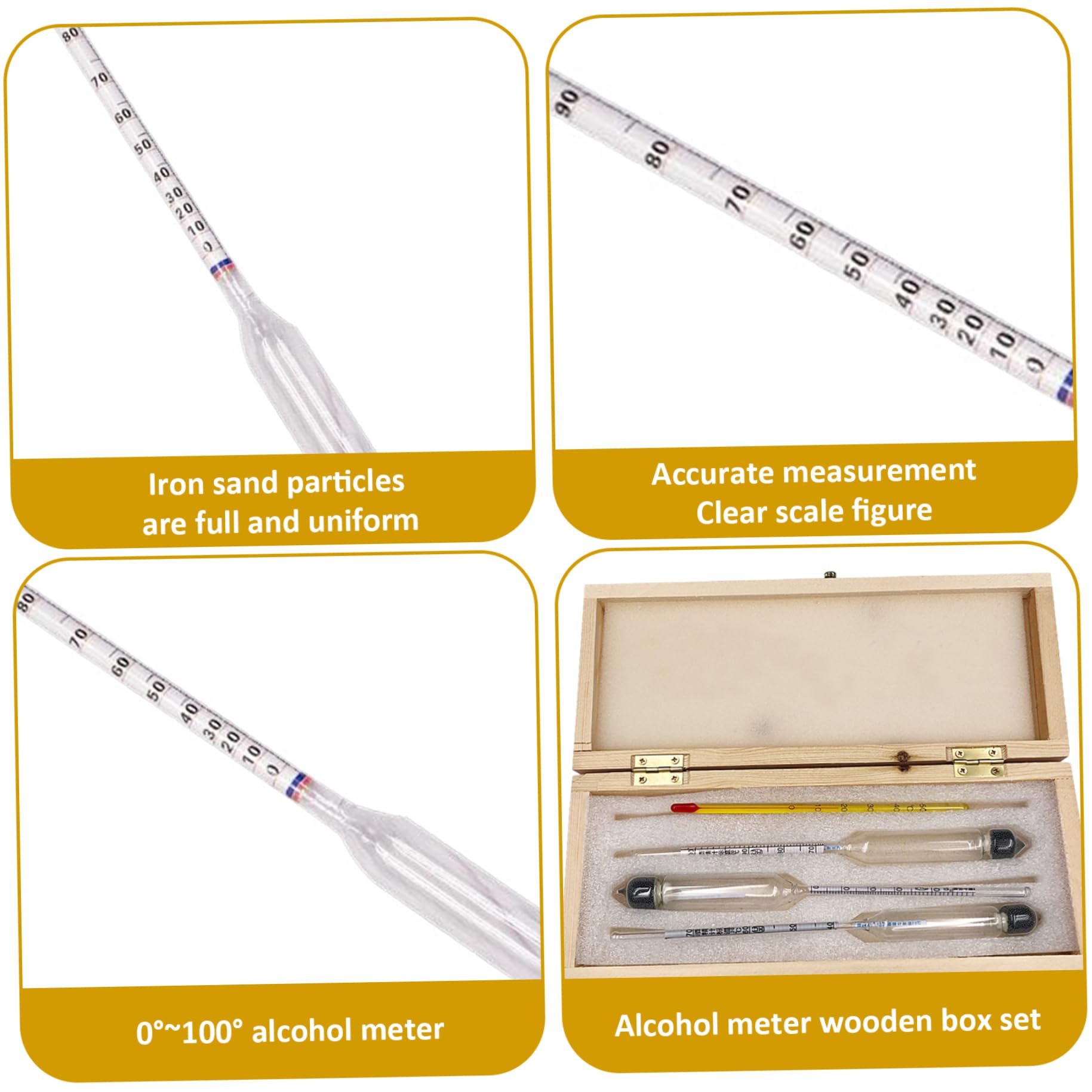 XJKLBYQ Hydrometer Alcohol Meter Kit,3Pcs Hydrometer & Glass Test Jar Set,0-100 Proof Alcohol Tester Accurate Graduated Alcohol Meter with Thermometer & Wooden Box for Wine, Beer, Cider