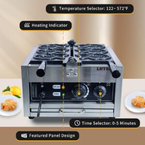 LHTSNA Taiyaki Fish Waffle Maker 3PCS Electric Taiyaki Machine, Non-Stick Teflon Coating Fish Shaped Waffles Iron,110V 50-300℃/122-572℉ Adjustable