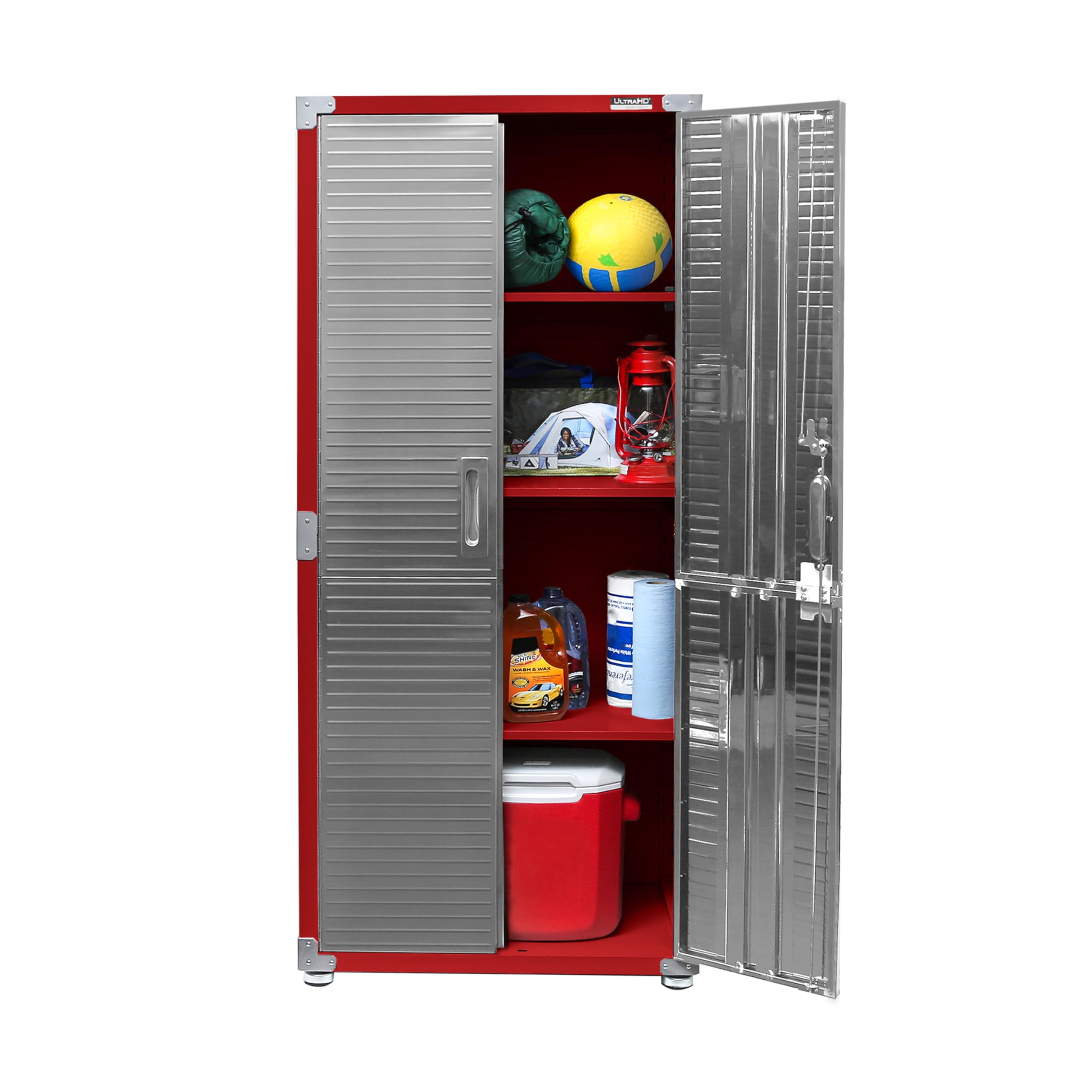 Seville Classics UltraHD Solid Steel Lockable Metal Storage Cabinet Locker Organizer, w/Adjustable Shelves for Garage, Warehouse, Office, Classroom, Red, 30" W x 18" D x 72" H