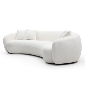 SSC SATITUNCASA 102“ Luxury Modern Boucle Curved Sofa Couch, Minimalist Style Comfy Sofa Couch for Living Room, Apartment, Home Office, 3 Seater Curved White Sofa(White 102)