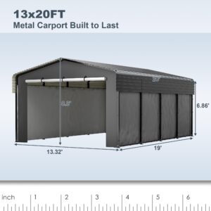 LZbeiteM 13 x 20 ft Car Ports Heavy Duty - Prefab Metal Carport with Galvanized Steel Roof with Sidewalls Enclosure Kit, Sturdy Heavy Duty Metal Carport for Cars, Boats, and Tractor