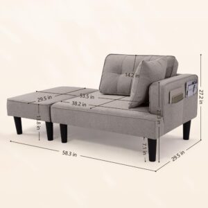 SEJOV Recliner Sofa Bed, Convertible Small Sectional Couches for Living Room, Sofa Cama moderno with Chaise & 2 Pillow, Small Couches for Small Spaces, Apartment, Dorm, Linen, Brown Grey