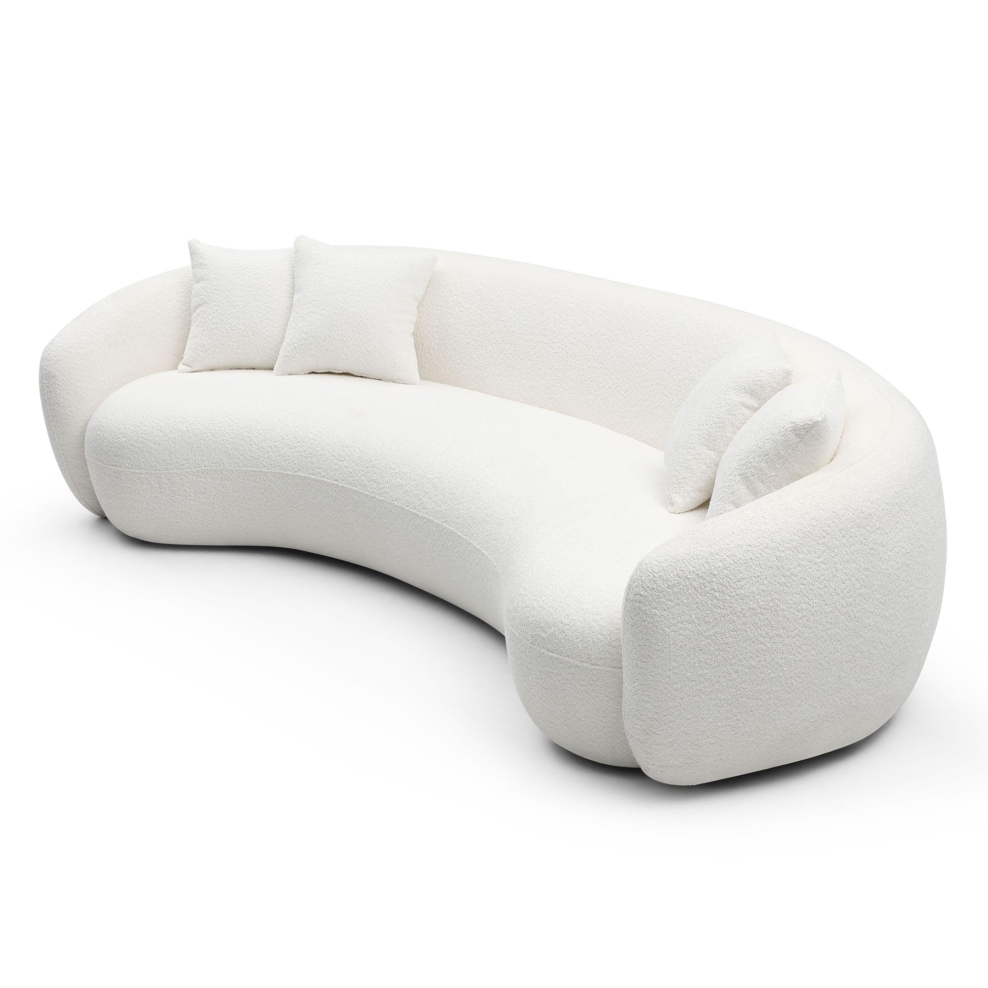 SSC SATITUNCASA 102“ Luxury Modern Boucle Curved Sofa Couch, Minimalist Style Comfy Sofa Couch for Living Room, Apartment, Home Office, 3 Seater Curved White Sofa(White 102)