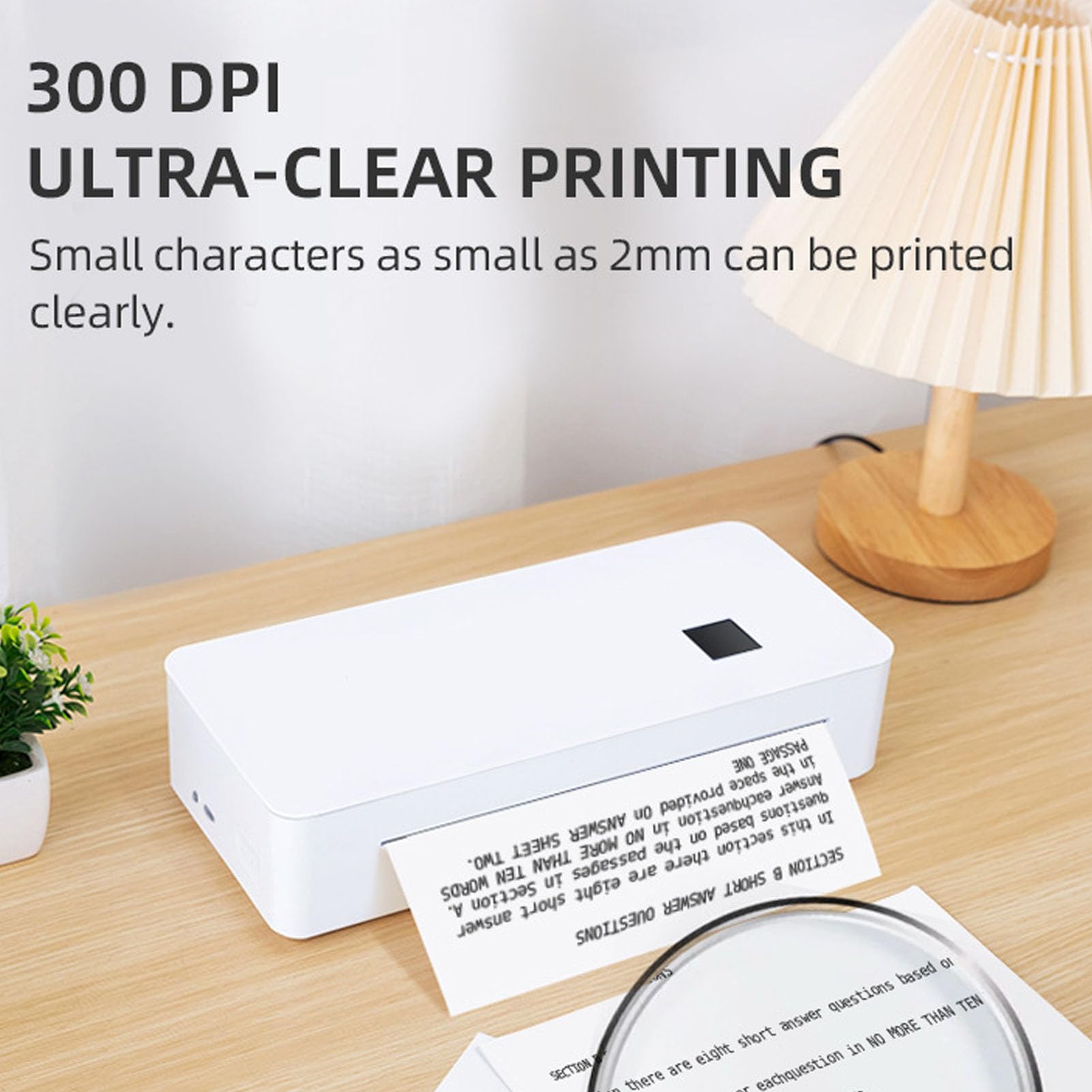 Thermal Printer, Portable Printer for Travel Mini Inkless Printer, Inkless Printer Support A4 Papers with 300 DPI Resolution, and USB Connectivity for Office