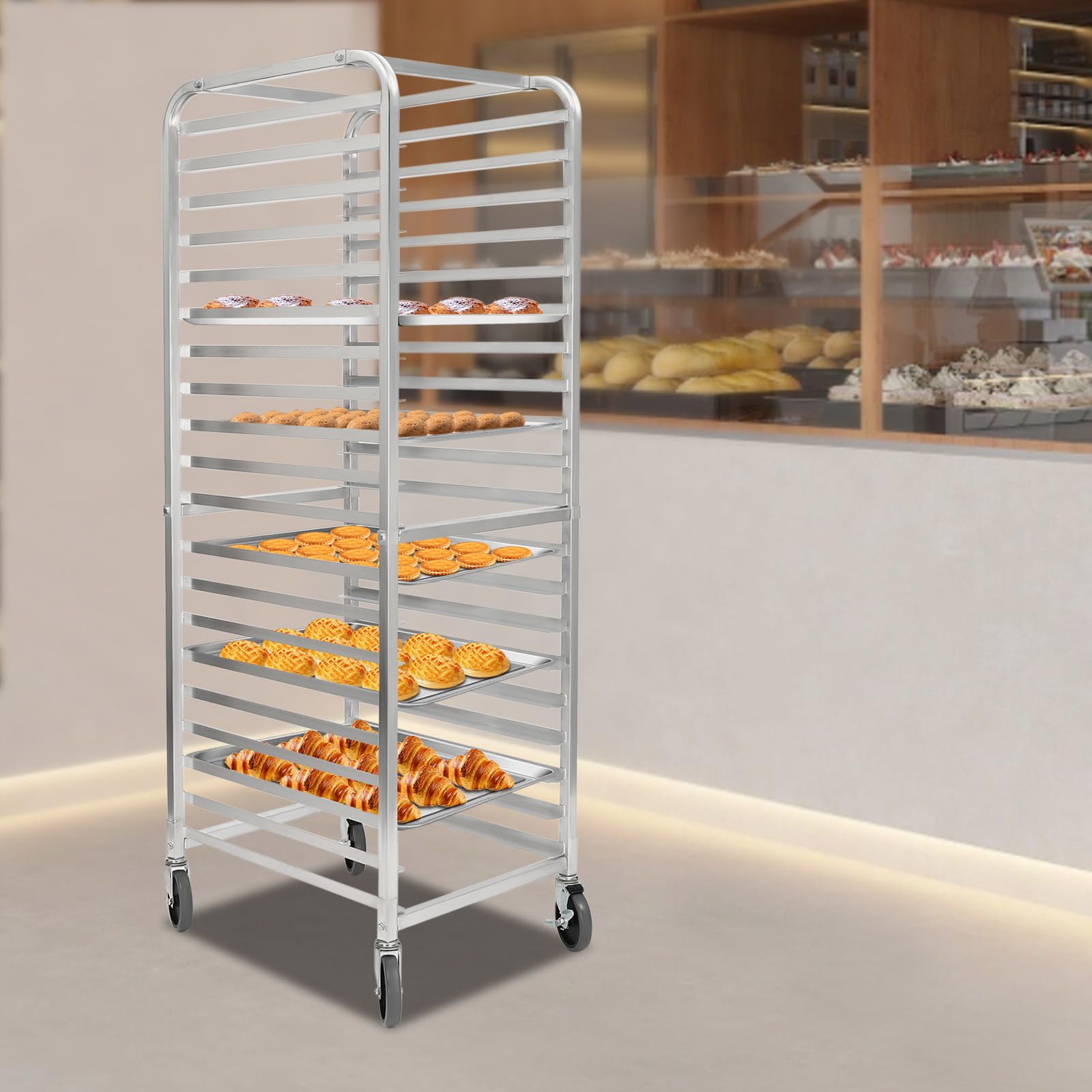 YSHUSTGY Bun Pan Rack, 20-Tier Commercial Bakery Racks, Mobile Trolley Storage Cooling Rack,Strong bearing capacity, with Lockable Casters,Thickened Supporting Strip for Home Or Commercial Kitchens