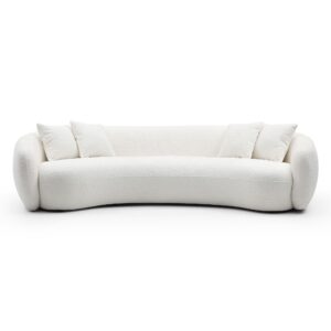 SSC SATITUNCASA 102“ Luxury Modern Boucle Curved Sofa Couch, Minimalist Style Comfy Sofa Couch for Living Room, Apartment, Home Office, 3 Seater Curved White Sofa(White 102)