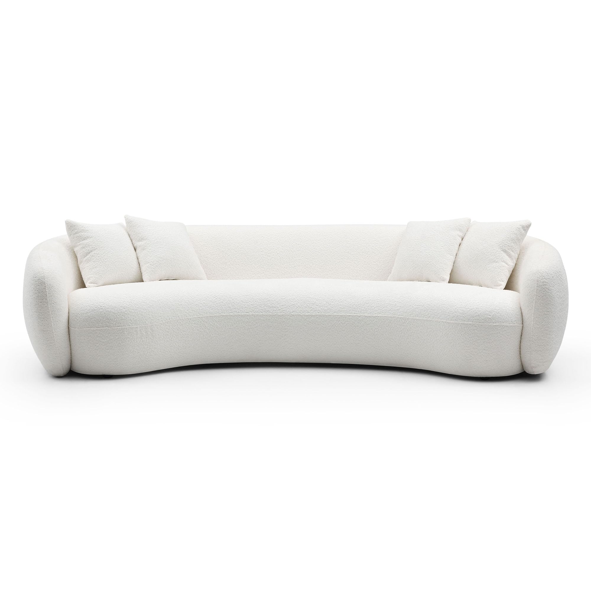 SSC SATITUNCASA 102“ Luxury Modern Boucle Curved Sofa Couch, Minimalist Style Comfy Sofa Couch for Living Room, Apartment, Home Office, 3 Seater Curved White Sofa(White 102)