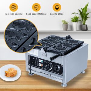 LHTSNA Taiyaki Fish Waffle Maker 3PCS Electric Taiyaki Machine, Non-Stick Teflon Coating Fish Shaped Waffles Iron,110V 50-300℃/122-572℉ Adjustable