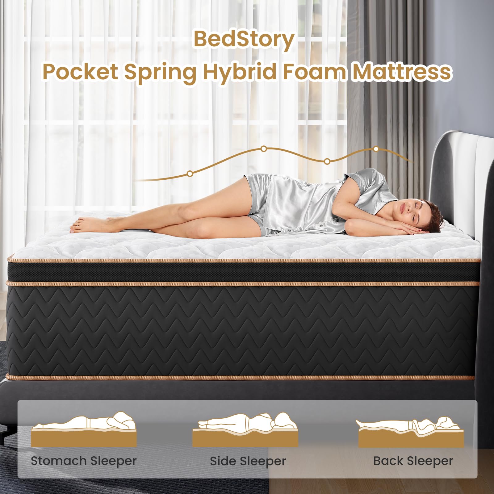 BedStory King Mattress, 14 Inch Hybrid Innerspring Mattress with Gel Memory Foam Individual Pocket Spring Fiberglass-Free Luxury Mattress in a Box Medium Firm CertiPUR-US Certified 76 x 80 Inch