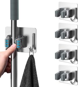 atlanticmop holder, modern wall mounted heavy duty stainless steel storage rack organization tools, kitchen garden garage or bathroom organization. (pack of 1.)