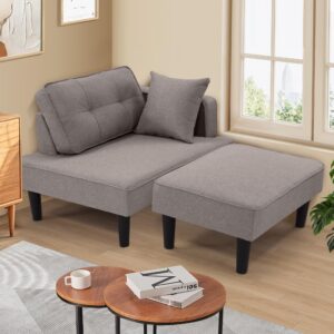 SEJOV Recliner Sofa Bed, Convertible Small Sectional Couches for Living Room, Sofa Cama moderno with Chaise & 2 Pillow, Small Couches for Small Spaces, Apartment, Dorm, Linen, Brown Grey