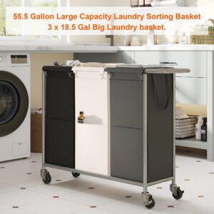 Heybly Laundry Hampers, 126L Laundry Basket with 3 Section Pull-Out Rolling Bags