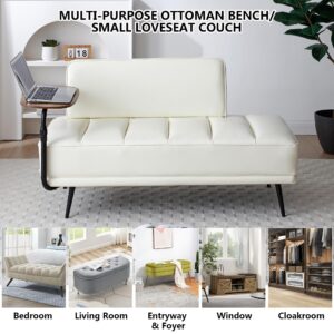 mikibama 2 Seater Loveseat Sofa Couch,55" PU Leather Ottoman Bench for Bedroom Living Room,Channel Tufted Bed End Bench with Back,Footrest Ottomans for Living Room,Entryway,Window (PU Leather, Beige)