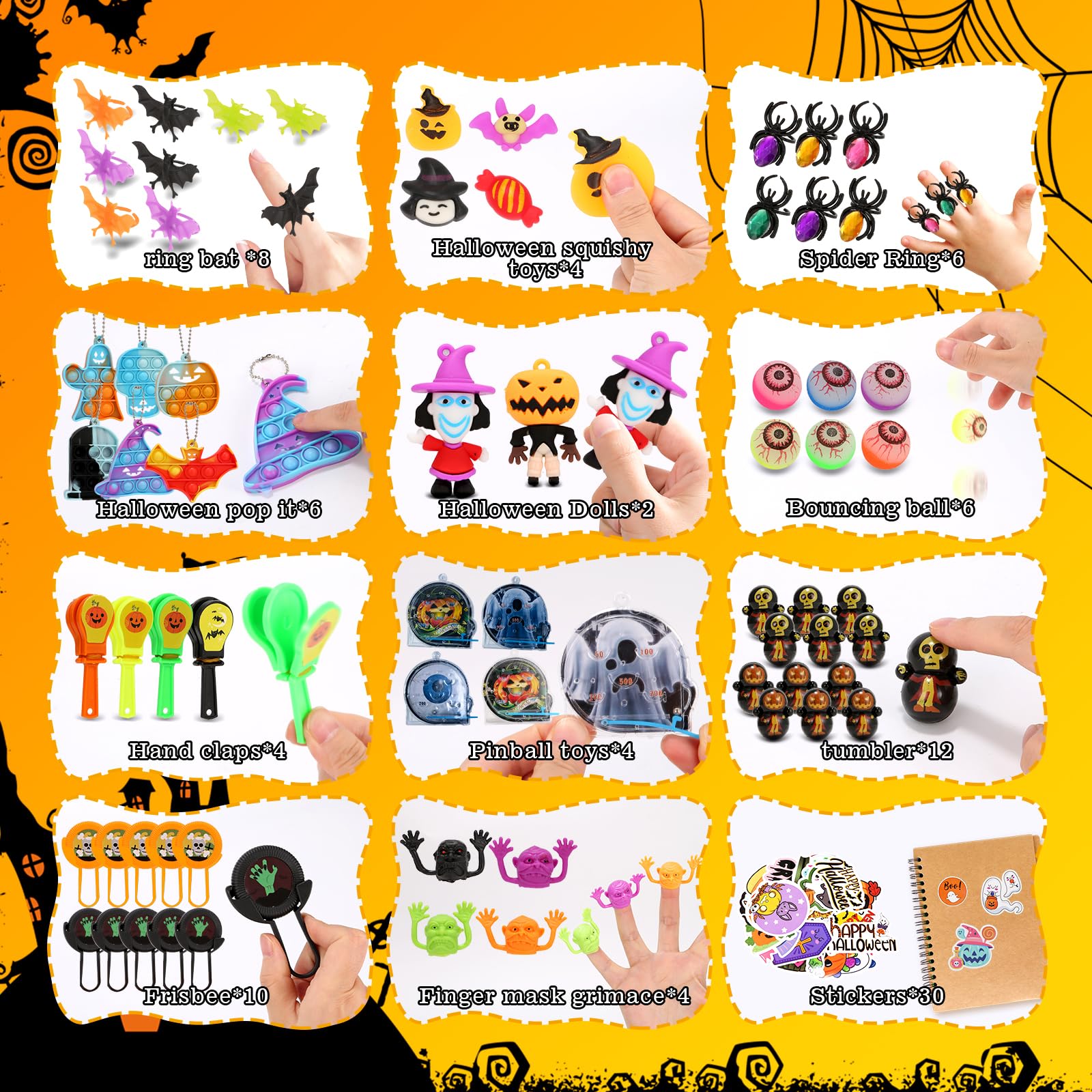 200Pcs Premium Halloween Party Favors for Kids Bulk, Halloween Trick or Treat Toys, Halloween Goodie Bag Stuffers, Halloween Treats Non Candy