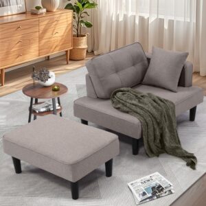 sejov recliner sofa bed, convertible small sectional couches for living room, sofa cama moderno with chaise & 2 pillow, small couches for small spaces, apartment, dorm, linen, brown grey