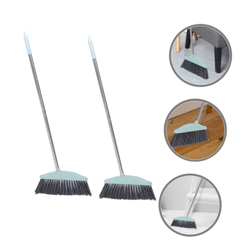 HONMEET 2pcs Stainless Steel Broom Hair Sweeping Broom Garden Broom Household Broom Stoop Broom Floor Sweeping Broom Outdoor Brooms Standing Broom Garbage Sweeping Broom Blue Plastic