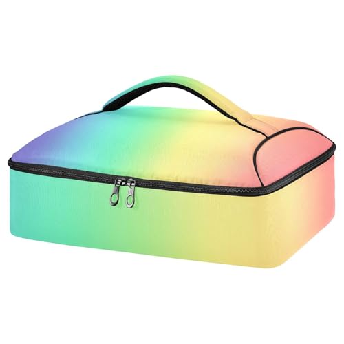 Kcldeci Insulated Thermal Food Carrier Insulated Casserole Carrier for Hot or Cold Food,Colorful Rainbow Gradient Insulated Tote Bag for Potluck Cookouts Parties Picnic,Lasagna Lugger