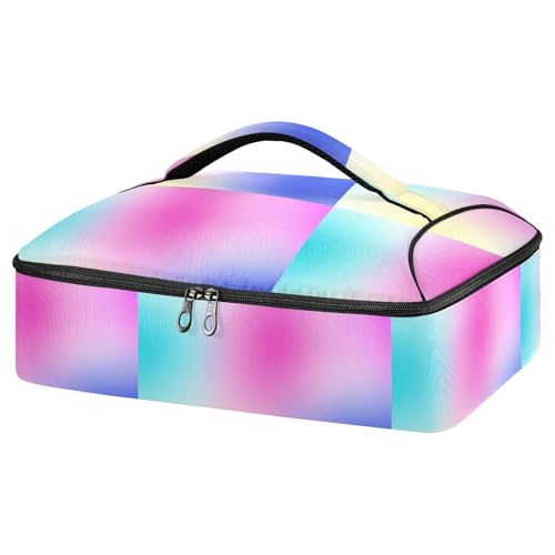 Kcldeci Insulated Thermal Food Carrier Insulated Casserole Carrier for Hot or Cold Food,Colorful Blur Gradient Insulated Tote Bag for Potluck Cookouts Parties Picnic,Lasagna Lugger