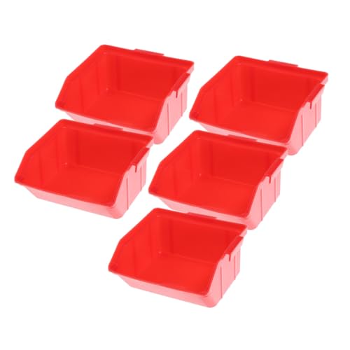 VILLFUL 5pcs Warehouse Parts Box Oblique Garage Hanging Stacking Containers Warehouse Storage Bins Hardware Storage Rack Parts Storage Organizer Warehouse Shelving Stackable Bins Abs Red