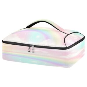 kcldeci insulated thermal food carrier insulated casserole carrier for hot or cold food,rainbow unicorn insulated tote bag for potluck cookouts parties picnic,lasagna lugger