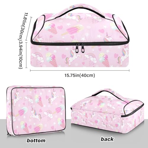 Kcldeci Insulated Thermal Food Carrier Insulated Casserole Carrier for Hot or Cold Food,Cute Unicorns Ice Cream Polka Dot Insulated Tote Bag for Potluck Cookouts Parties Picnic,Lasagna Lugger