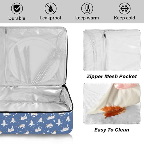 Kcldeci Insulated Thermal Food Carrier Insulated Casserole Carrier for Hot or Cold Food,Sleeping Cats Starry Sky Insulated Tote Bag for Potluck Cookouts Parties Picnic,Lasagna Lugger