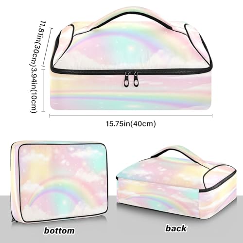 Kcldeci Insulated Thermal Food Carrier Insulated Casserole Carrier for Hot or Cold Food,Rainbow Unicorn Insulated Tote Bag for Potluck Cookouts Parties Picnic,Lasagna Lugger