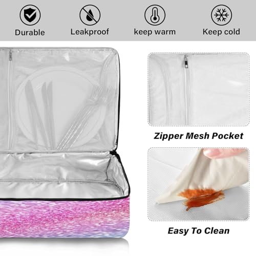 Kcldeci Insulated Thermal Food Carrier Insulated Casserole Carrier for Hot or Cold Food,Fun Rainbowcolor Glitter Sparkle Insulated Tote Bag for Potluck Cookouts Parties Picnic,Lasagna Lugger