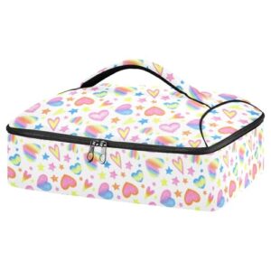 kcldeci insulated thermal food carrier insulated casserole carrier for hot or cold food,heart star rainbow hearts insulated tote bag for potluck cookouts parties picnic,lasagna lugger