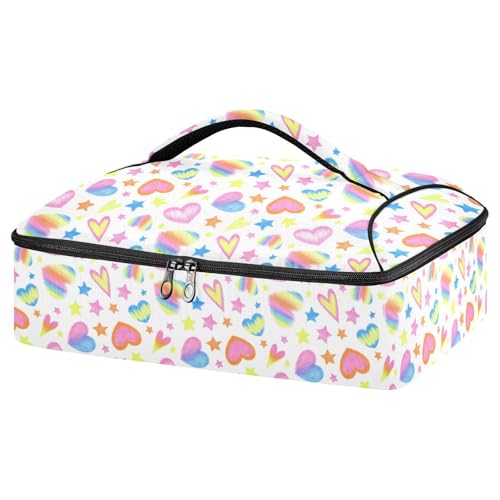 Kcldeci Insulated Thermal Food Carrier Insulated Casserole Carrier for Hot or Cold Food,Heart Star Rainbow Hearts Insulated Tote Bag for Potluck Cookouts Parties Picnic,Lasagna Lugger