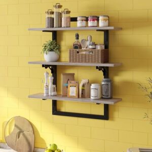 toxaaiwr Wooden Storage Shelf, Wall Mounted Foldable Rack Shelf, Display Stand Shelf, Foldable Design, Strong Load-Bearing, Smooth Edge, Easy Assembly Floating Shelves Grey