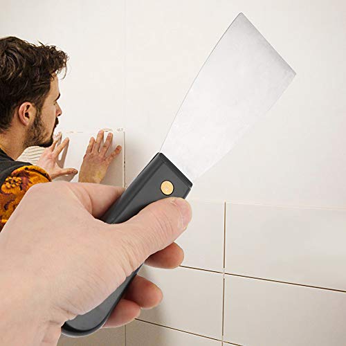 Grey Knife Scraper - Professional Stainless Steel Putty Knife and Wallpaper Paint Shovel with Soft Grip Handle