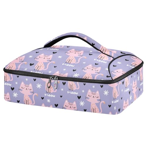 Kcldeci Insulated Thermal Food Carrier Insulated Casserole Carrier for Hot or Cold Food,Cute Cat (2) Insulated Tote Bag for Potluck Cookouts Parties Picnic,Lasagna Lugger