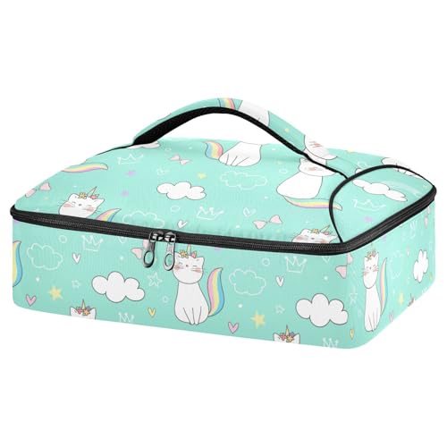 Kcldeci Insulated Thermal Food Carrier Insulated Casserole Carrier for Hot or Cold Food,Kitten Unicorn Insulated Tote Bag for Potluck Cookouts Parties Picnic,Lasagna Lugger