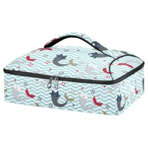 kcldeci insulated thermal food carrier insulated casserole carrier for hot or cold food,cute cat mermaid insulated tote bag for potluck cookouts parties picnic,lasagna lugger