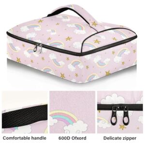 Kcldeci Insulated Thermal Food Carrier Insulated Casserole Carrier for Hot or Cold Food,Cute Cartoon Rainbow Golden Sparkle Stars Insulated Tote Bag for Potluck Cookouts Parties Picnic,Lasagna Lugger