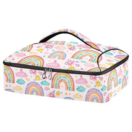 Kcldeci Insulated Thermal Food Carrier Insulated Casserole Carrier for Hot or Cold Food,Rainbow Clouds Stars Insulated Tote Bag for Potluck Cookouts Parties Picnic,Lasagna Lugger